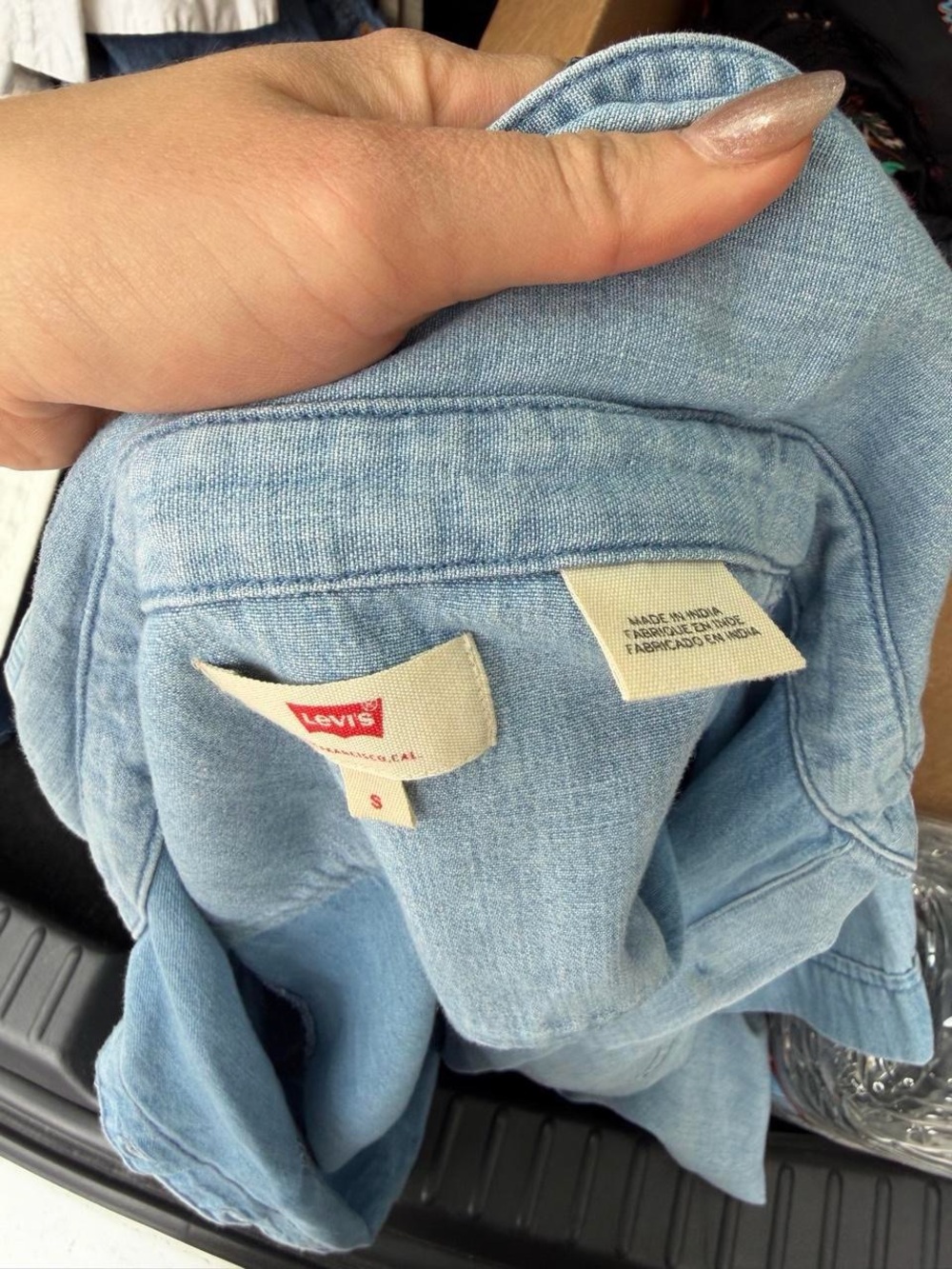 Levi's solid spread collar blue denim dress mini Size S #denim #western - Picture 6 of 6